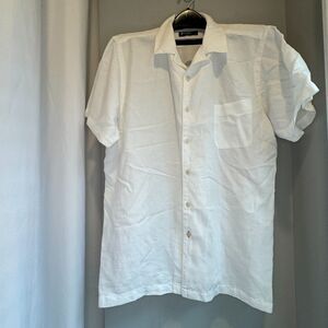 Cremieux Men’s XL Linen Blend Short Sleeve Button-Up Shirt – White – VGC